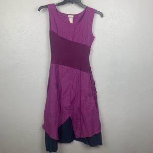 Matilda Jane Dress Womens Small Purple Linen Cotton Colorblock Pockets Buckle